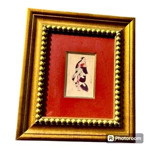 Gold Studded Fame With Geisha Print Matted Size 14 inches